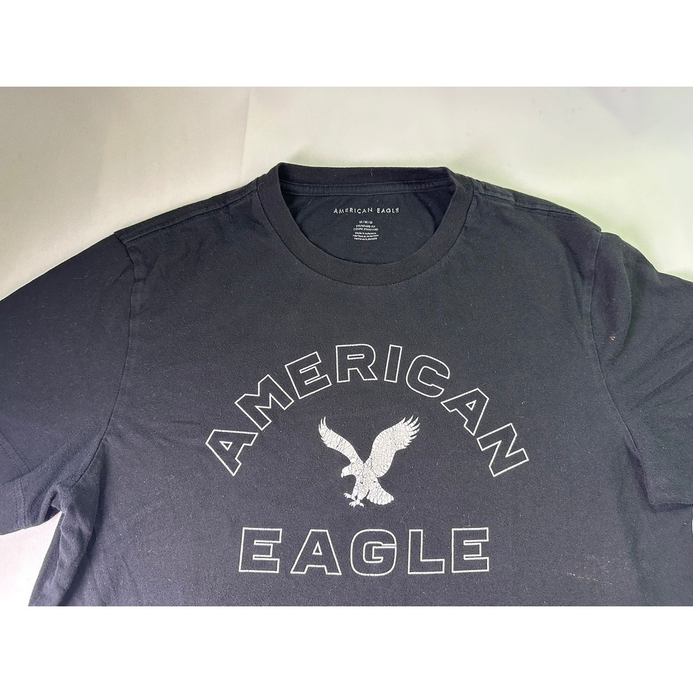American Eagle T-Shirt Mens Medium M Black‎ Standard Fit Super Soft Logo Graphic